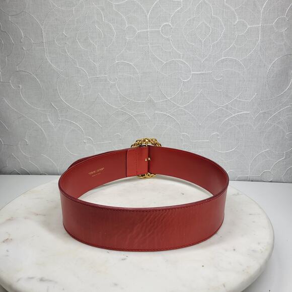 Paloma Picasso Red Leather Gold Chain Buckle Belt Made in Italy Vintage 31x2 - Picture 5 of 14